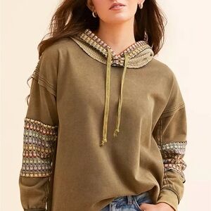 BKE Pieced Crochet Hooded Pullover